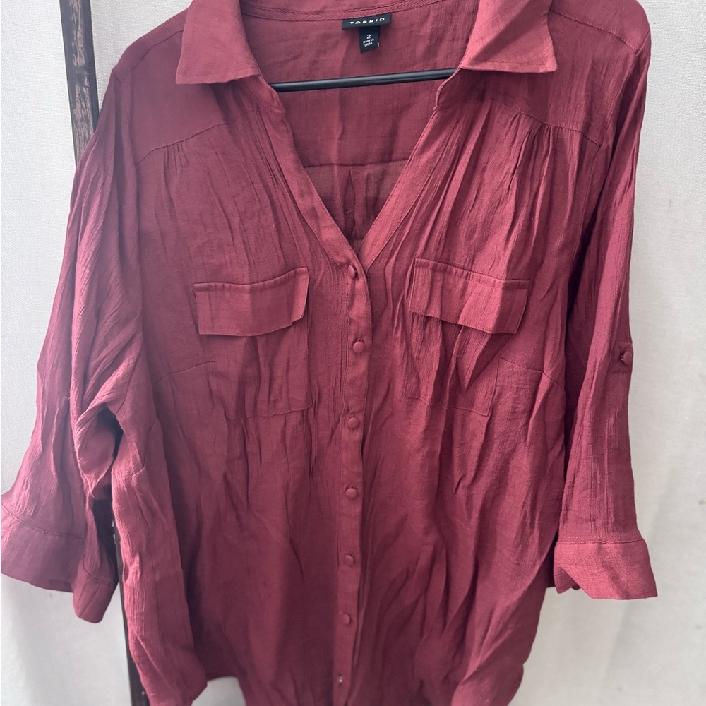 Torrid Burgundy Button-Down Shirt